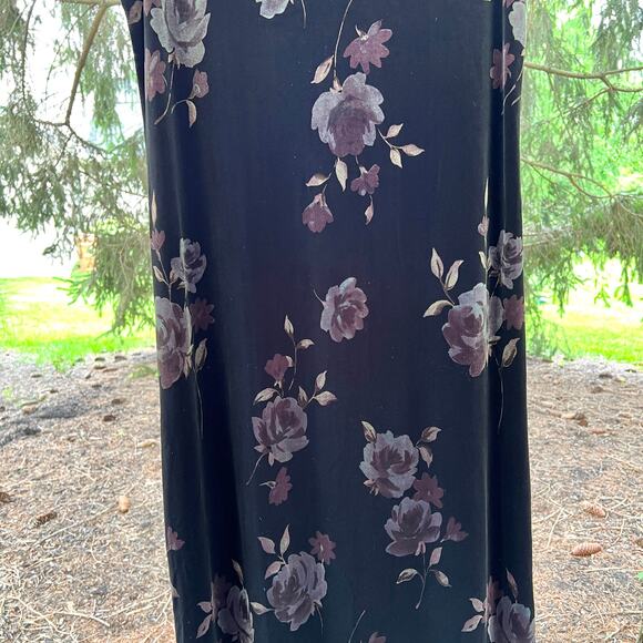 Vintage Dark Floral Velvet Maxi Dress Large Black Stretch USA Fairy Whimsigoth - Picture 6 of 15